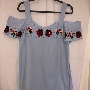 Baby Blue Cold Shoulder Sundress with Embroidery